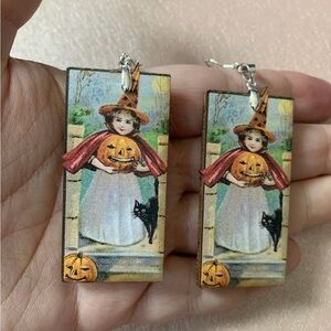 Halloween retro witch earrings, Halloween antique reproduction jewelry, kitschy